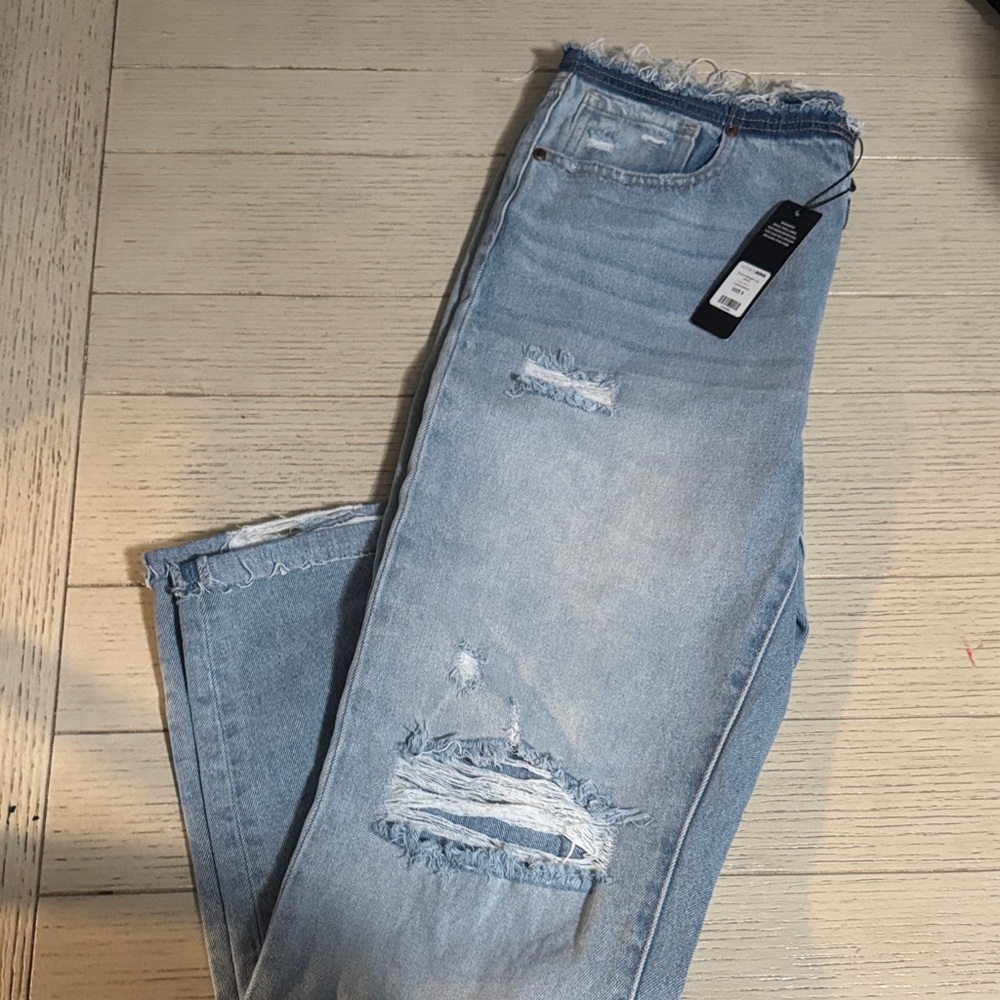 Fashion Nova Light Blue Distressed Straight Leg Jeans